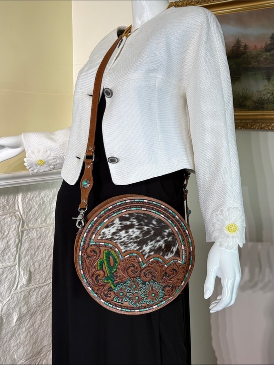 Myra Bag Handbags - Myra Prairie Dreams Handtooled Round Leather Bag - As New - Boho